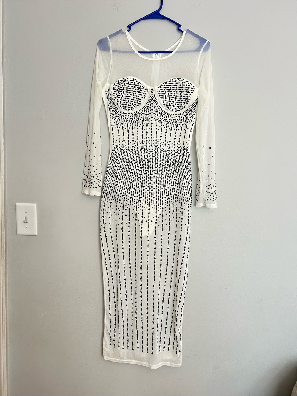 White Embellished Mesh Bodycon Dress size large